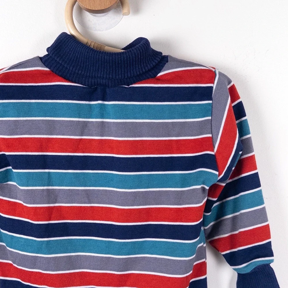 Vintage Health-tex Striped Turtle Neck Top 90s Navy Red Teal Made in USA Kids 3T